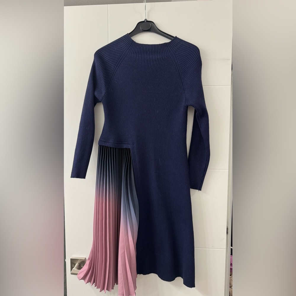 Navy Dress with Pleated Gradient Skirt
